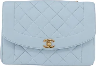 Chanel Vintage Diana Flap Quilted Lambskin Blue Leather Handbag (Pre-Owned)