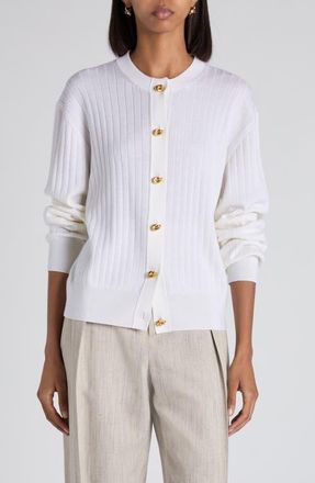 Bottega Veneta Wool Rib Cardigan in Chalk at Nordstrom, Size X-Small
