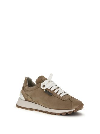 Brunello Cucinelli Suede with Bead Embellishment Sneaker - Beige