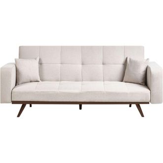 Beliani Divano letto a 3 posti imbottito con gambe in ferro trapuntate e braccioli leggermente ricurvi, colore beige chiaro Hjulby