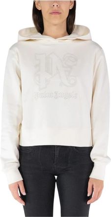 Palm Angels Monogram Statement Hoodie Verhoog Stijl - Dames - Hoodies - Beige - M - Katoen - Hoodies & sweatvesten