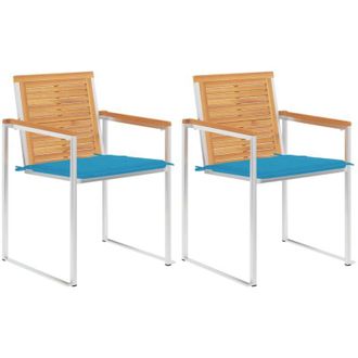 vidaXL Vidaxl - Sillas De Jard&iacute;n Con Cojines 2 Uds Madera Maciza Teca Y Acero