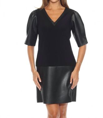 Joseph Ribkoff Womens Faux Leather Puff Sleeve Dress In Black