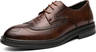 Generic Formal Shoes for Men Lace Up Round Burnished Toe Crocodile Embossed Brogues Wingtips PU Leather Slip Resistant Rubber Sole Non Slip Low Top Wedding(Br