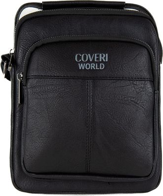 Coveri Collection Coveri Leather Shoulder Bag for Men Work Office Leisure Mobile Phone Pockets Zip Art.6226 Size 24 x 20 x 6 Black