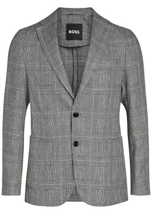 BOSS Boss Hanry Checked Cotton and Linen-wool Blazer - Grey - 52 (IT52 / XL)