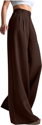 Generic Women Office Trousers Smart Formal Trousers High Waist Wide Leg Work Trouser Full Length Suit Pants Officewear Straight Leg Pants Solid Color Business