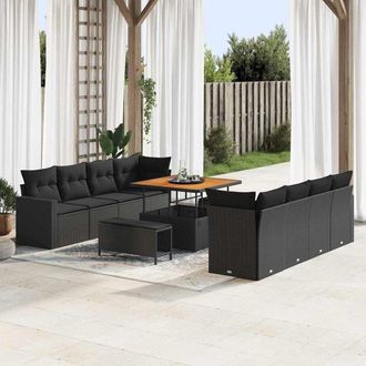 vidaXL Conjunto De Sof&aacute; De Jard&iacute;n 11 Pcs Negro Rat&aacute;n Sint&eacute;tico Vidaxl
