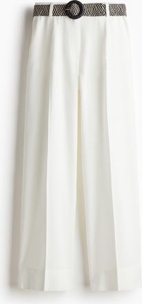 H&M Linen-blend belted trousers - White