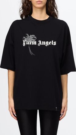 Palm Angels Cotton T-shirt with Contrast Logo and Dropped Shoulders