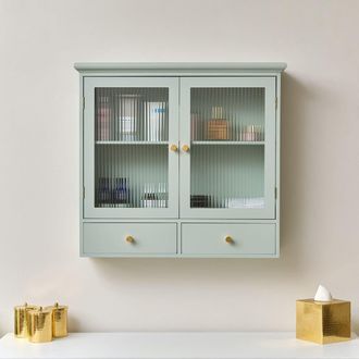 Melody Maison Duck Egg Blue Reeded Glass Wall Cabinet With Drawers