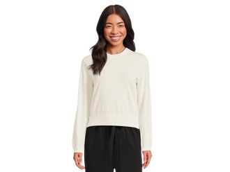 Lilla P Shirred Sleeve Crew Neck Sweater Womens Sweater Pearl : LG, Cotton/Linen/Polyester