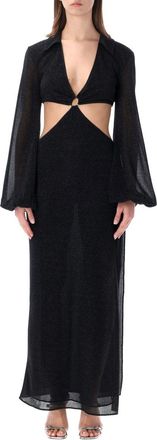 Os&eacute;ree Black V-Neck Cut Out Long Dress