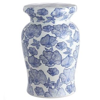 Jonathan Y Designs Poppies 17.7 Ceramic Garden Stool in White/blue at Nordstrom