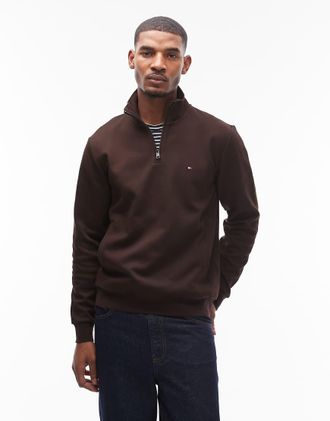 Tommy Hilfiger Essential - Maglione con zip corta marrone cioccolato