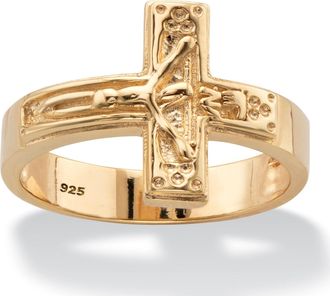 Palm Beach Jewelry Gold-Plated Sterling Silver Horizontal Crucifix Cross Ring