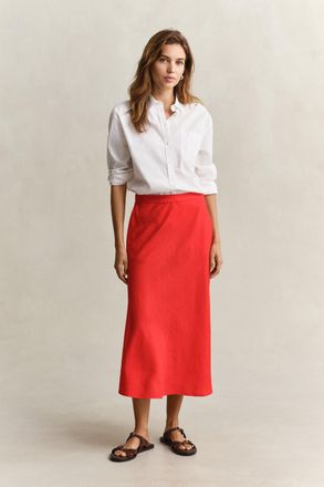 GANT Women Flared Linen Blend Skirt (44) PERFECT RED