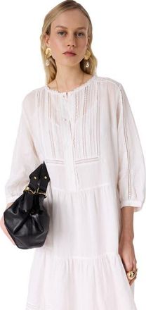 Gerard Darel Pintuck Tiered Midi Lace Dress in Ecru at Nordstrom, Size Large/x-Large