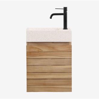 Sklum Sklum - Conjunto De Mueble De Ba&ntilde;o En Madera De Teca Con Lavabo Integrado En Cemento Napier