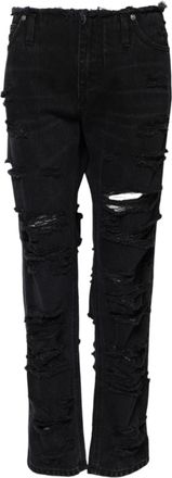 Dolce & Gabbana Womens Black Cotton Tattered Mid Waist Denim Jeans Clothing