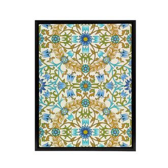 Artery8 Blue Floral Vine Pattern W. Morris Black Framed Canvas Wall Art | Size: W24 x H32