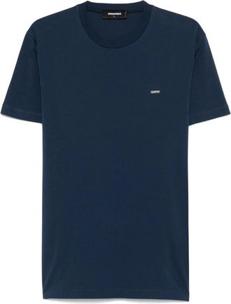 Dsquared2 T-shirt met logoplaatje en ronde hals - Heren - T-shirts - Blauw - M - Katoen - Tops