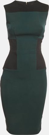 Victoria Beckham Green/black Crepe Side Panel Sheath Midi Dress