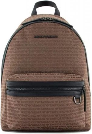Emporio Armani Jacquard Rugzak met Logo Overal - Heren - Rugzakken - Bruin - ONE Size - Katoen - Tassen
