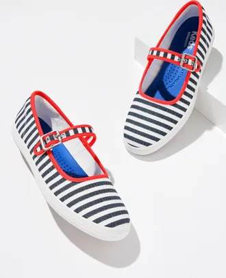 Keds Maise Mary Jane Sneakers - Stripe - White/Navy Blue/Red - 5 1/2 M Talbots