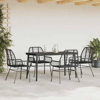 Berkfield Home Beautiful 5 Piece Garden Dining Set Black Poly Rattan Glass