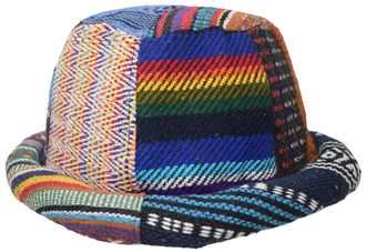 Gheri Patchwork Roll Brim Boho Woven Cotton Bucket Hat Multicolored Patch