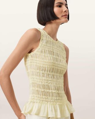 AllSaints Polyester Marion Shirred Sleeveless Top, Size: UK 14/US 10