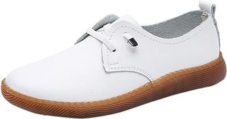 Generic Stylish Women Casual Pointed Toe Leather Slip On Shoes with Soft Flexible Sole for Everyday Comfortable Wear (White, 5.50)