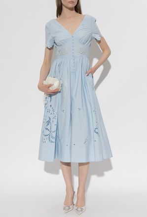 Self Portrait Dress With A V-neckline, Womens, Blue