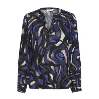 Kaffe Blauw/Grijs Abstract Grafisch Blouse Top - Dames - Blouses & Shirts - Veelkleurig - Maat: XS