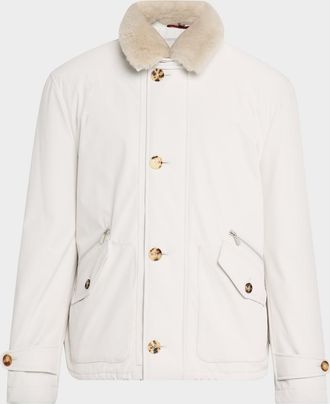 Brunello Cucinelli Mens Bomber Jacket with Detachable Shearling Collar