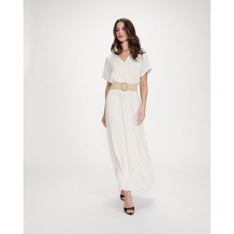 Grace & Mila Lange, soepelvallende jurk met ceintuur, V-hals, POLLEN