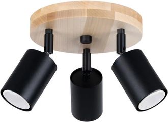 Wonderlamp Plaf&oacute;n de techo de madera con 3 focos orientables negro