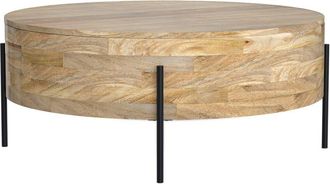 Simpli Home Rayburn Solid Mango Wood 38In Round Modern Industrial Drum Coffee Table