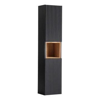 Petits Meubles Columna de pared 2 puertas paneles de melamina y mdf negro y madera