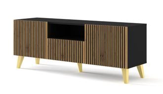 AKL FURNITURE Mueble para TV efecto madera Negro & Crema y Dorado
