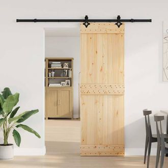 Berkfield Home Sliding Door with Hardware Set 70x210 cm Solid Wood Pine in Brown