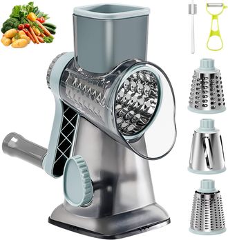OEM Rallador De Queso Rotatorio, Rallador Manual De Verduras, Rallador De Queso Rotatorio Con 3 Cuchillas Desmontables, Mandolina De Cocina Manual Multifu
