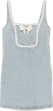 Self Portrait bow denim mini dress - women - Cotton/Polyester/Cotton - 10 - Blue