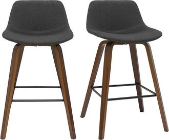 Miliboo Miliboo - Set De 2 Taburetes De Cocina De Dise&ntilde;o Gris Oscuro Y Nogal 65 Cm Nonie