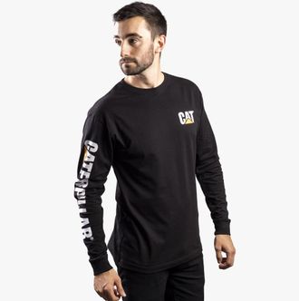 CAT HANDELSMERK BANIER Heren Katoenen Lange Mouwen T-Shirt Zwart