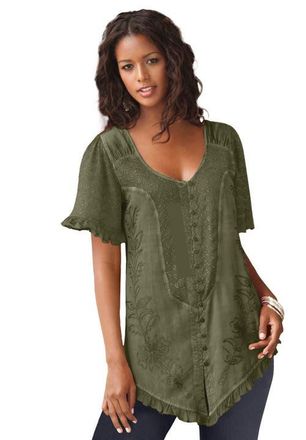 Roaman's Acid Wash Tunic in Dark Olive Green at Nordstrom, Size 30