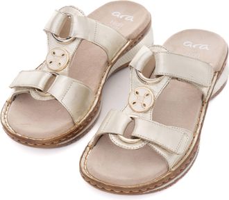 Ara Pantolette ARA HAWAII, Damen, Gr. 37, grau (platinfarben), Glattleder, metallic, Basic, Schuhe Pantolette, Sommerschuh, Sandale mit Keilabsatz