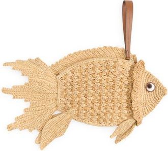Anya Hindmarch Crochet Raffia Fish Clutch in Natural at Nordstrom