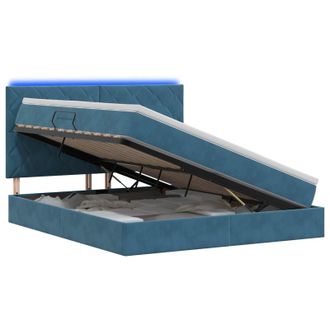 vidaXL Letto Con Contenitore Led E Materasso Blu Scuro 160 X 200 Cm Vidaxl